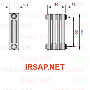 чертеж радиатора Irsap Tesi 30565-0430565-4-30-01
